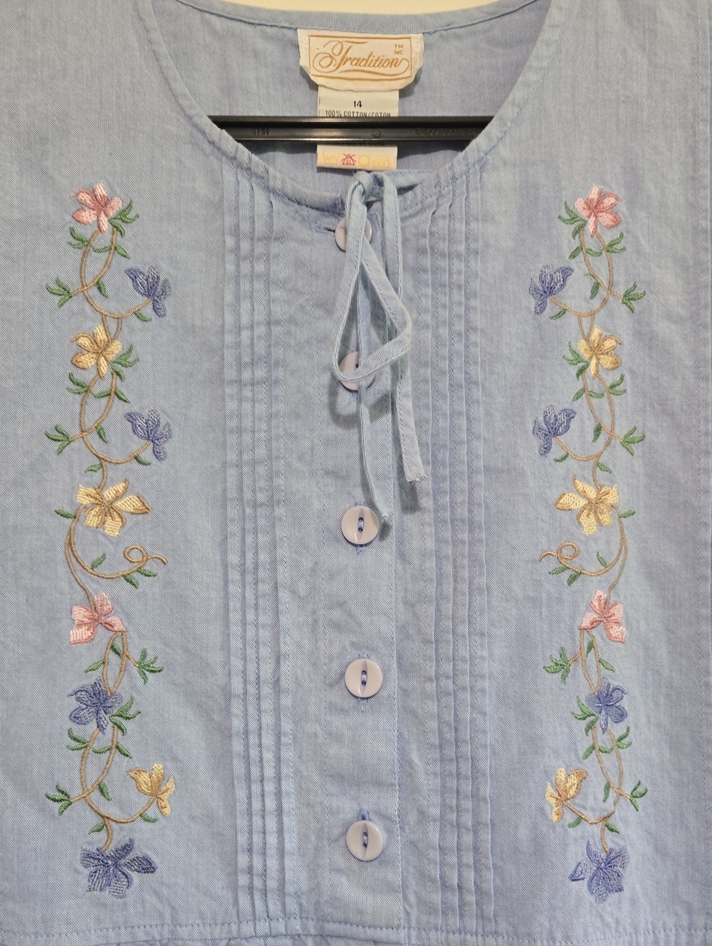 Vintage Embroidered Chambray Midi Dress - Picture 6 of 7
